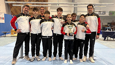 Gruppenbild Deutsche Auswahl männlich mit Trainern bei U16 Länderkampf in Mortara, Italien 2025