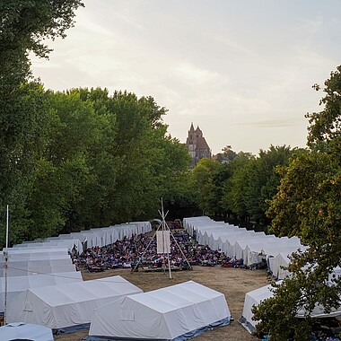 Luftaufnahme vom Zeltplatz bei der Lagerfeuerromantik im Camp Breisach 2026