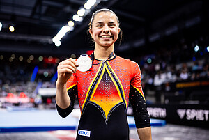 Janoah Müller mit Silber Medaille für Schwebebalken beim DTB-Pokal 2026 in Stuttgart