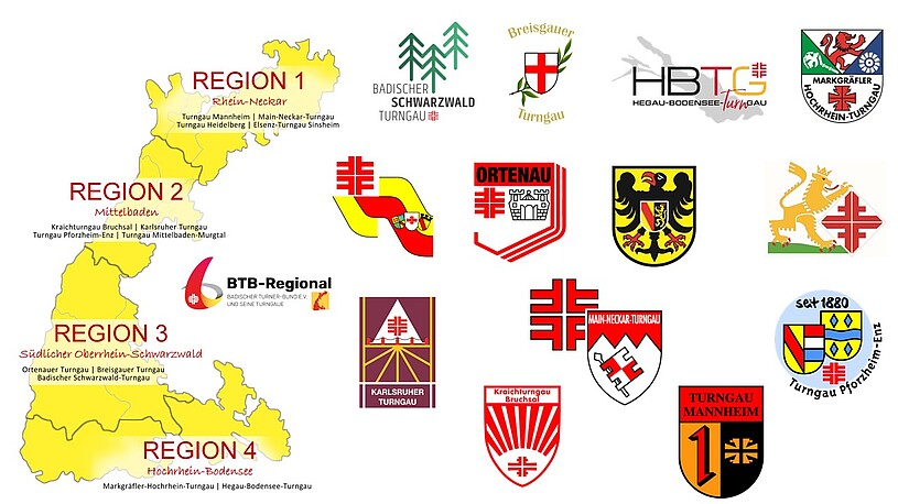 BTB Regional Karte mit Turngau Logos