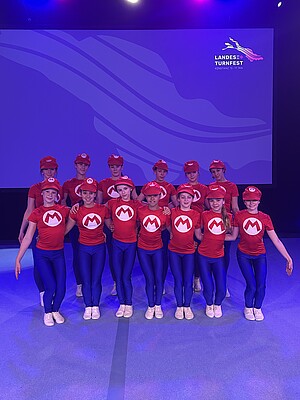 Gruppenbild: Aerobic Mario Gruppe beim Landesturnfest 2026 in Konstanz