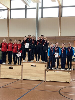 Siegerehrung weiblich bei Ba-Wü Mannschaftwettkampf Rhönradturnen 2025 in Haubersbronn
