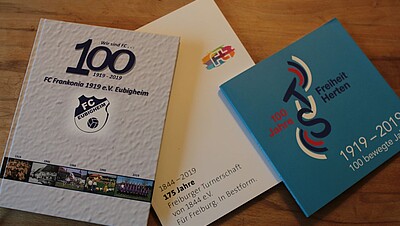 Der FC Frankonia Eubigheim hat mit seinem Festbuch "Wir sind Hundert" den Festschriftenwettbewerb 2019 gewonnen, zweiter und dritter Preisträger wurden die Freiburger TS und der TV Freiheit Herten. (Foto: K. Klumpp) 
