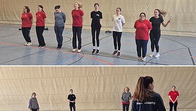 Logo BTB-Regional, Personen in der Sporthalle