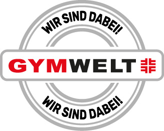 GYMWELT Logo mit Schriftzug: "Wir sind dabei!"